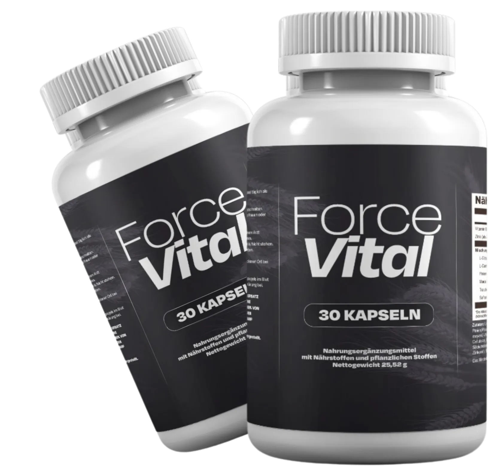 Flacon du complément alimentaire ForceVital, formule au zinc et à la niacine pour le maintien d'un taux normal de testostérone